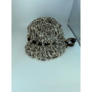 Guess Womens Brown Marled Chunky Knit Bucket Hat Wool Blend Velvet Ribbon Bow OS